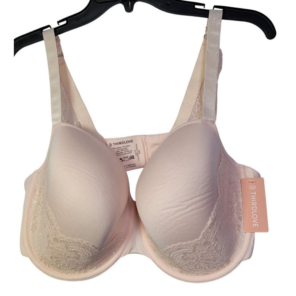 ThirdLove Lace Detail 24/7 T-Shirt Bra Peach Underwire Support Size 42E